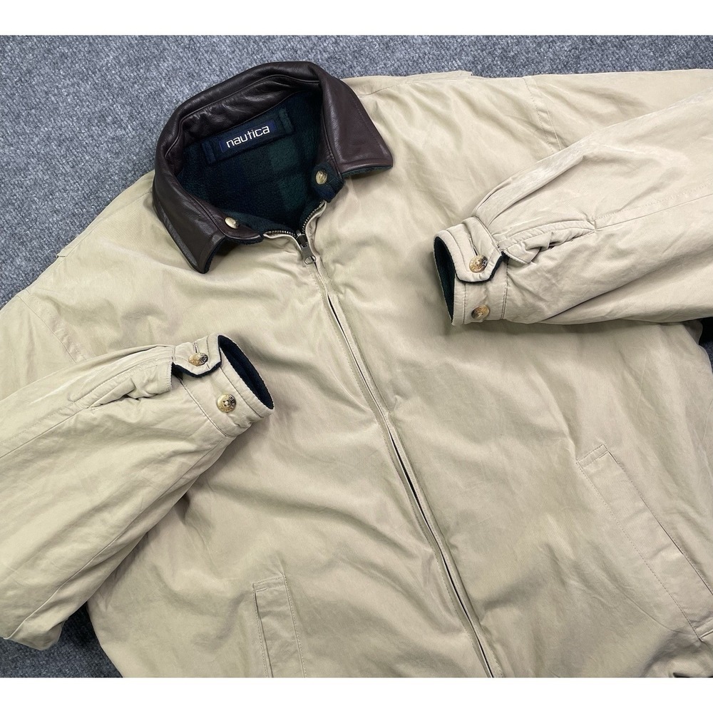 Vintage 90s Nautica Bomber‎ Jacket Men's XL Plaid Fleece Sherpa Reversible